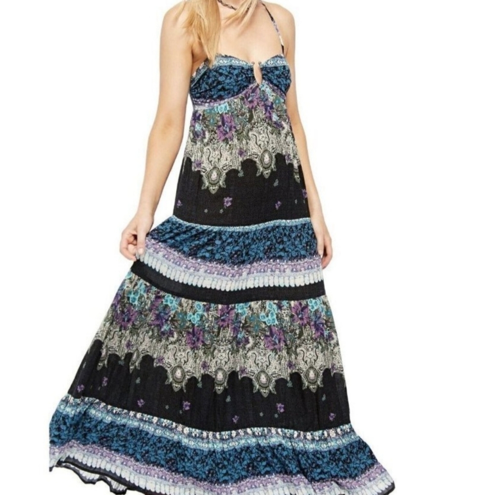 New! Free People Give A Little Maxi Dress Black Combo 18743 Large NWT